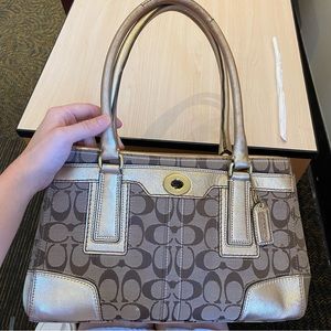 Coach shoulder purse- gold (new) / Medium / leather + fabric
